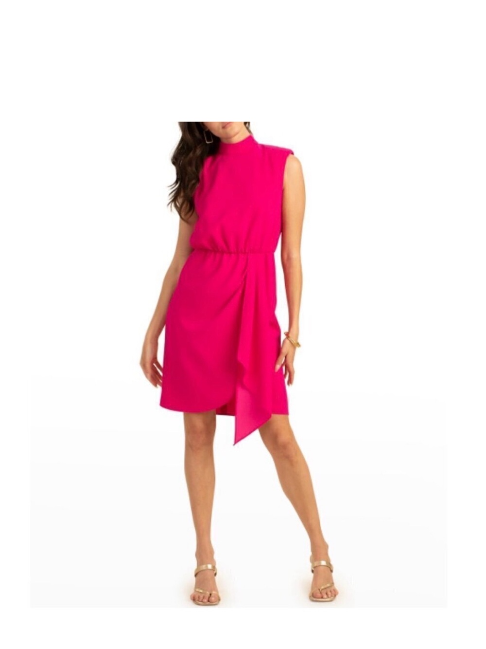 Trina Turk Sleeveless Hot Pink ‘Descanso’ Mock-Neck Crepe Dress
